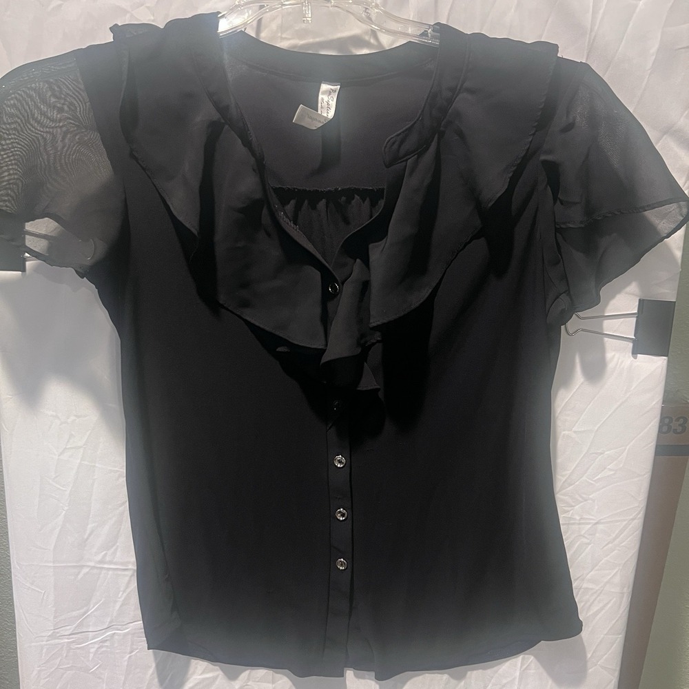 Per Seption Concept Black Button Up Women's Top Size Small Whimsigoth Fairy